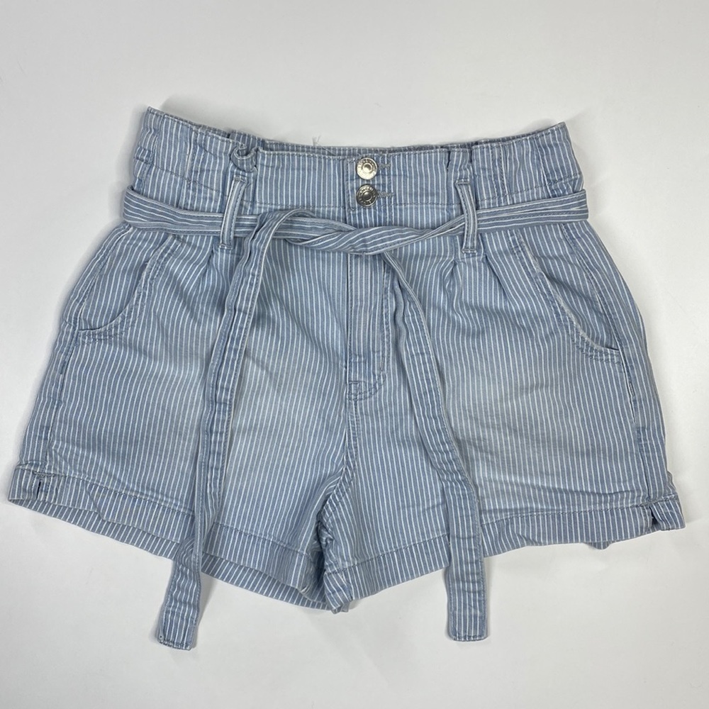 American Eagle Blue White Striped High Waist Mom Shorts With Belt Size 4